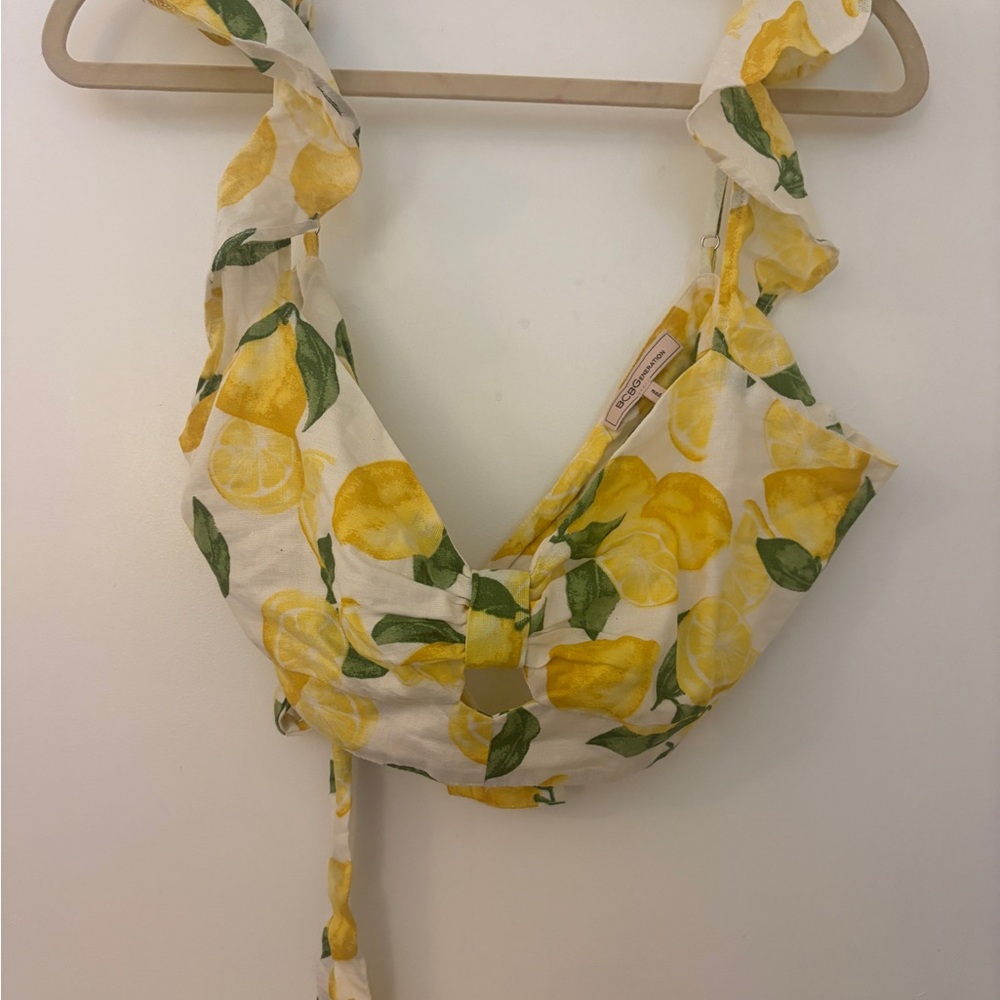 BCBGeneration Lemon Print Ruffle Tie-Front Blouse